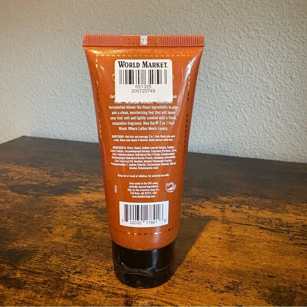 MAN BAR 2 in 1 HAIR WASH Shampoo + Conditioner in Spiced Tobacco Scent Travel